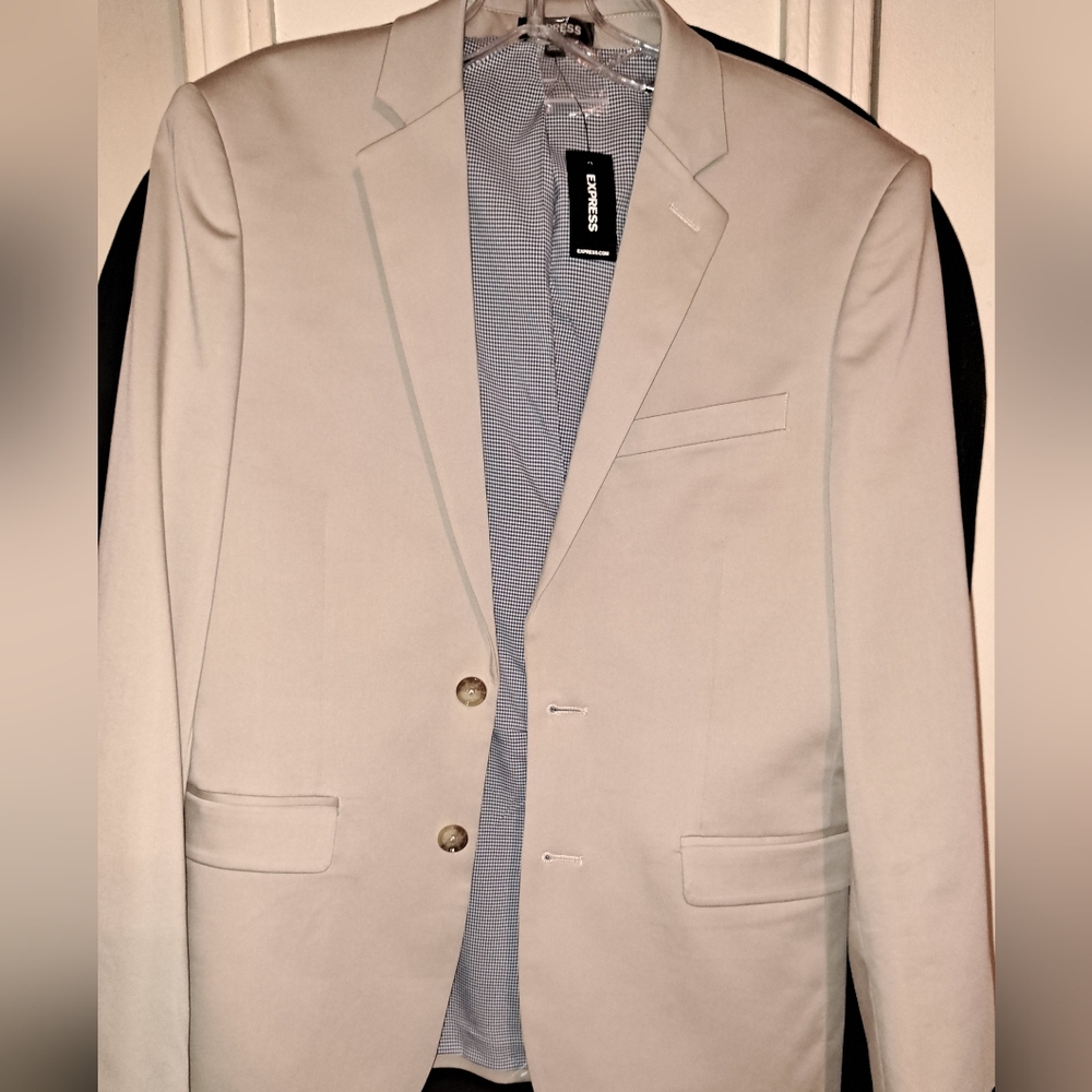 New Express Men's Performance Jacket Suit Blazer Beige 36S Extra Slim Mens Khaki